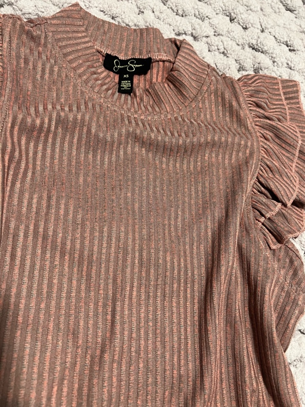 Jessica Simpson Metallic Rose-Copper Ribbed Top - Picture 2 of 3